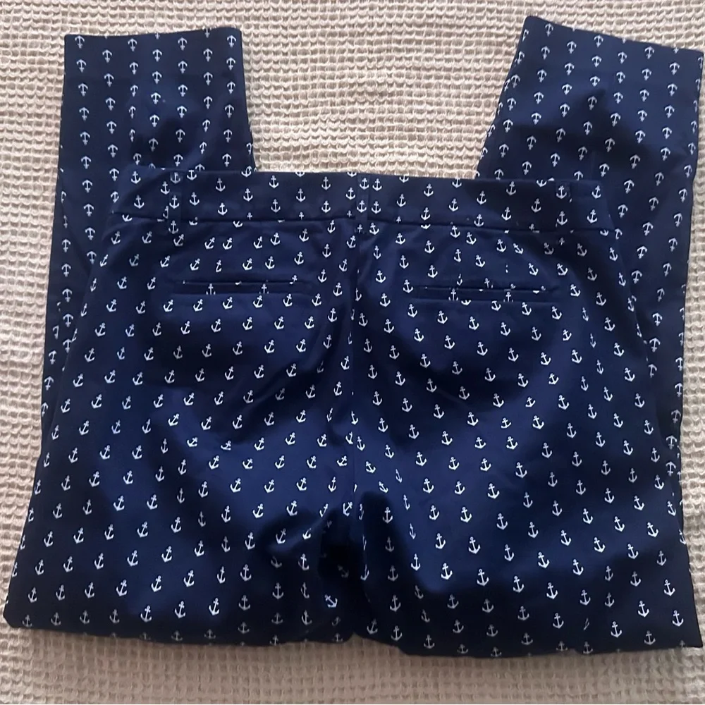J. Crew Navy and White Anchor-Print Pants
